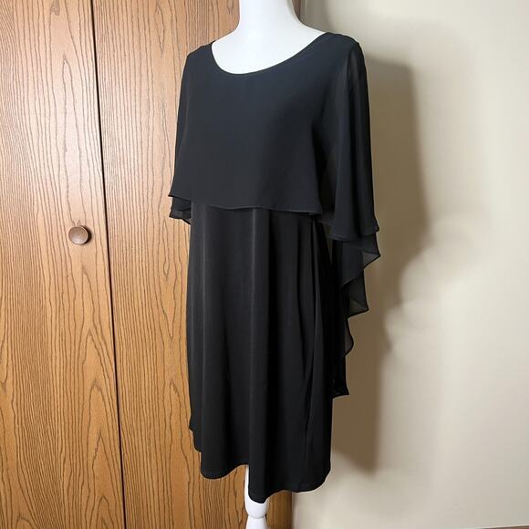 Glamour Black Capelet Dress Sheer Overlay Holiday Wedding Cocktail Evening Goth - Picture 3 of 10